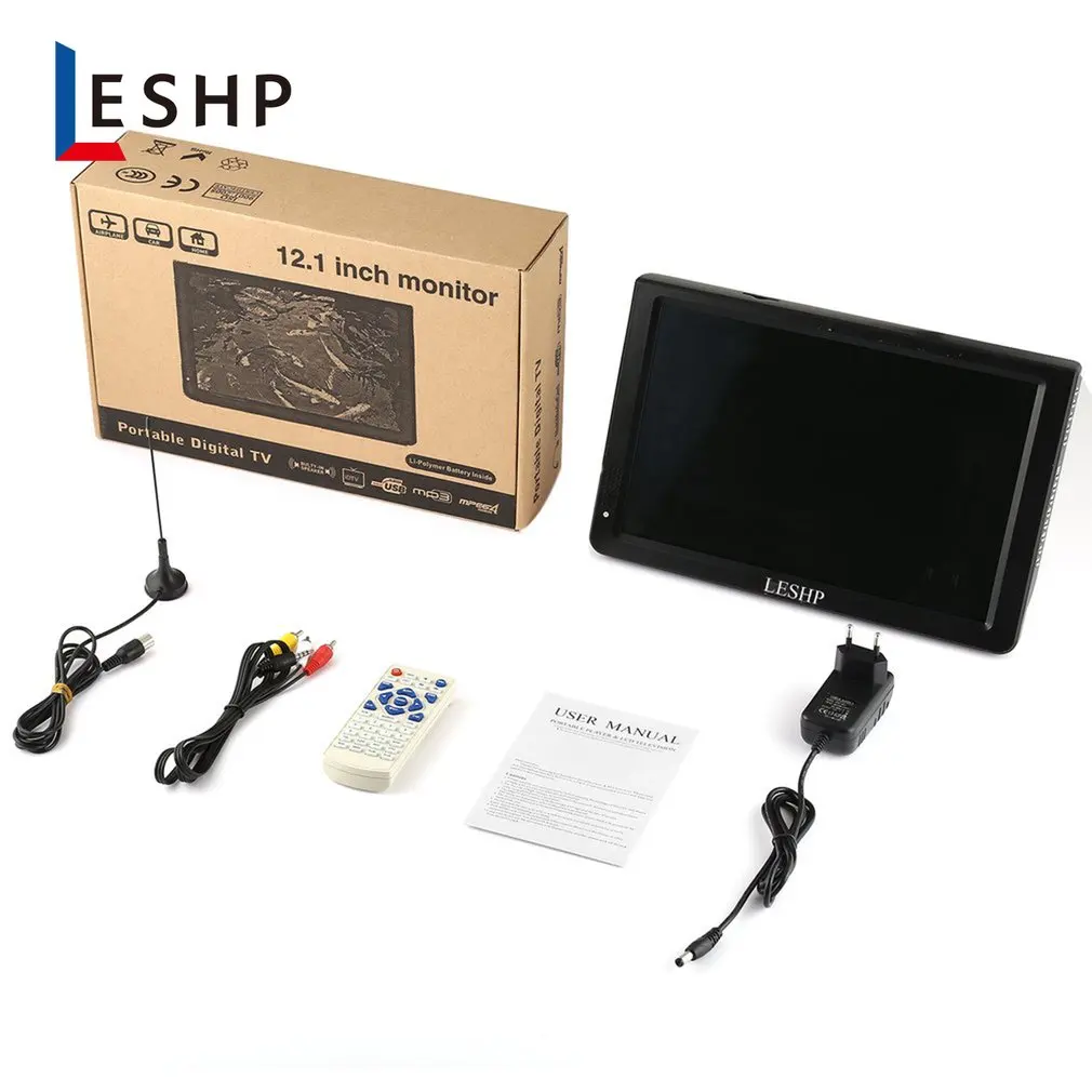 LESHP портативный D12-DVBT-2 мультимедийный плеер ЖК-дисплей с цифровым ТВ-тюнером 12,1 дюймов монитор светодиодный драйвер панели HD USB/TF