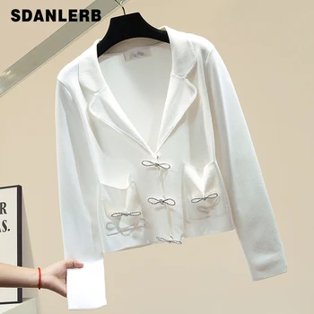 

Women's Sweater Cardigan Coat Rhinestone Bow Cardigans Short White Black