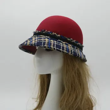 

New Trandy Black Band Wide Brim Fedoras Ladies Cloche Hats 100% Wool Felt Women Winter Hats Bucket Bowler Hat Derby Cap