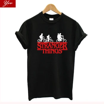

Funny Design Two-worlds women's T-shirt 100% Cotton summer Tee shirt Hip Hop Streetwear Stranger Things T shirt women clothes