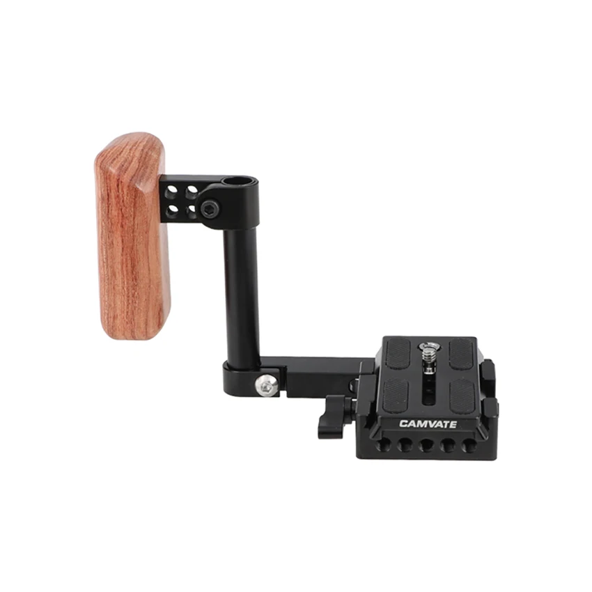 Простой держатель камеры CAMVATE с быстроразъемной пластиной Manfrotto и левой деревянной рукояткой