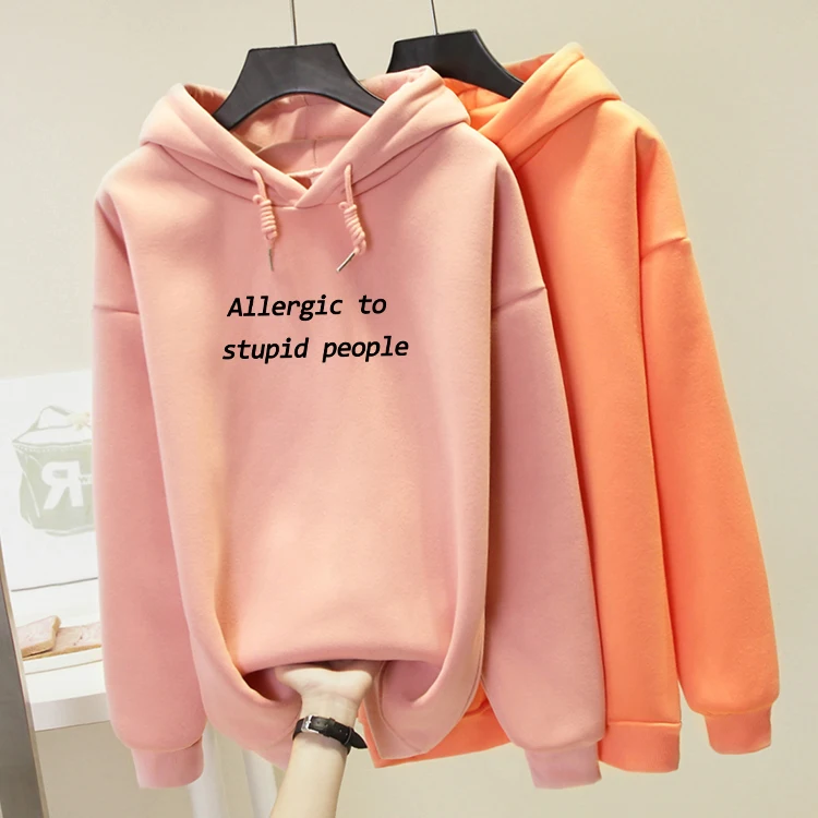 Oversized Hoodie Sweatshirt Tracksuit Allergic-To-Stupid-People Plus-Size Letter-Print
