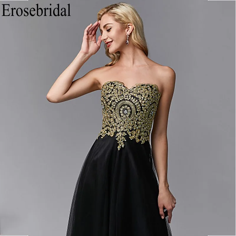 Erosebridal Золотое кружевное черное вечернее платье для женщин элегантное женское Формальное вечернее платье на молнии сзади Элегантные платья robe soiree