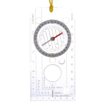 

OOTDTY Multi-function Drawing Ruler Professional Map Scale Camping Navigation Compass Angle Ruler Magnifier