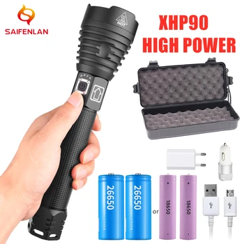 

Most Powerful XHP90 XHP70.2 Rechargeable LED Flashlight Tactical Torch Waterproof Zoom Hunting Light Use18650 or 26650 Battery