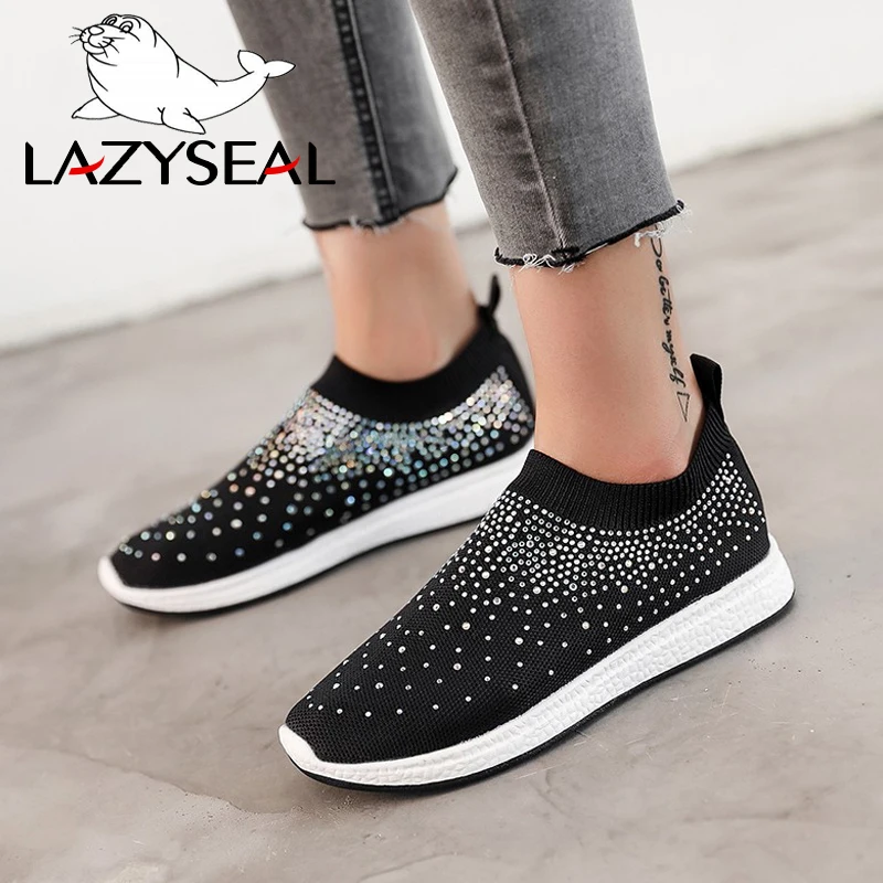 

Lazyseal Crystal Shoes Women Flats Air Mesh Colorful Bling Rhinest Shoes Comfortable Ladies Shoes Flat Heel Female Footwear