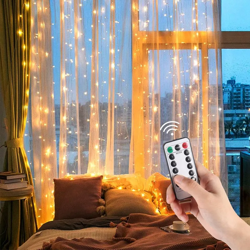 

3m LED Curtain Garland Curtain Lamp Remote Control USB String Lights Merry Christmas Decorations for Home Home Bedroom Window
