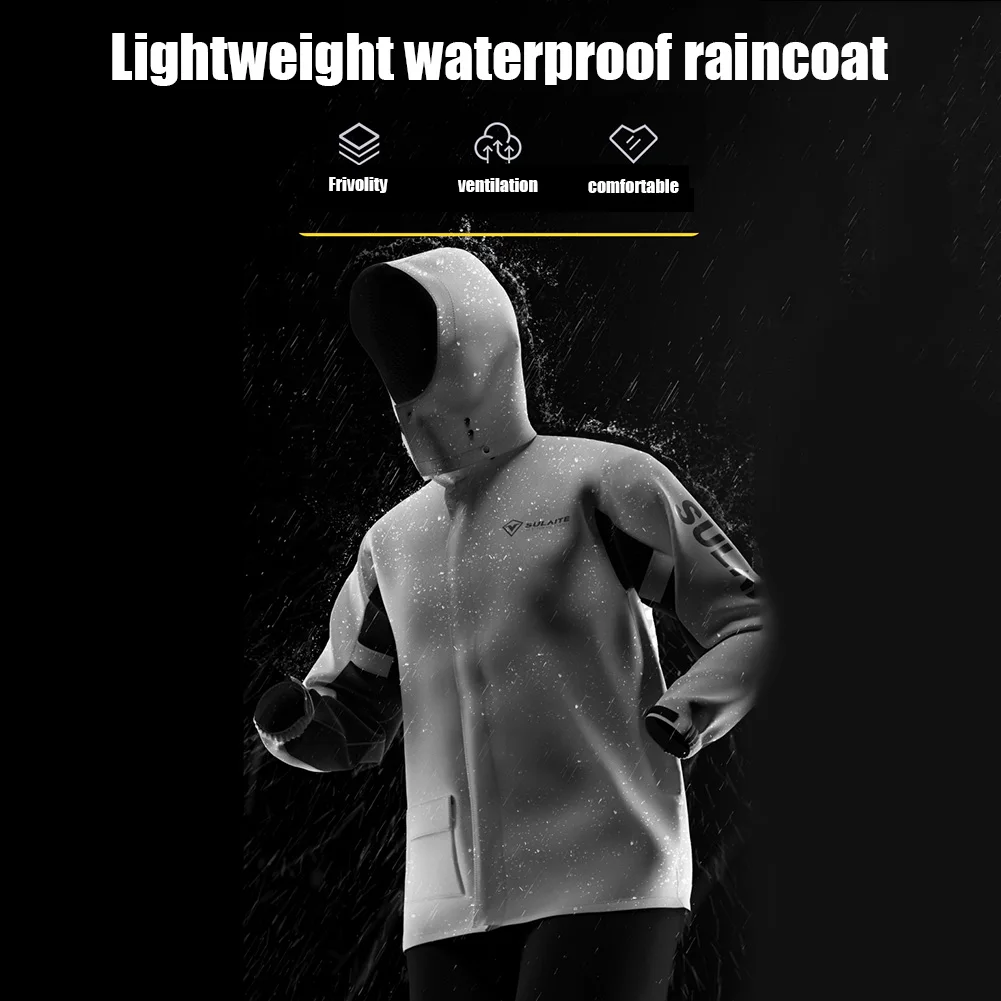 Sulaite Man Reflective Motorcycle Rain Suit Waterproof Rain Jacket + Pants With Shoe Covers Grey/greem