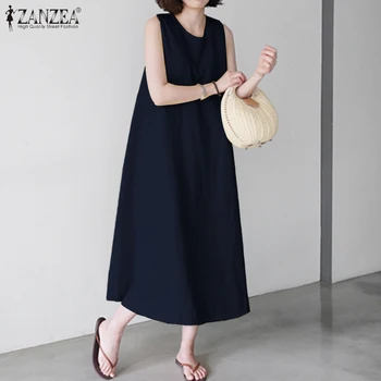 

ZANZEA Women's Summer Dress Ladies Sleeveless Sarafans Sundress Long Maxi Vestidos Plus Size Robe Femme Beach Party Dresses 5XL