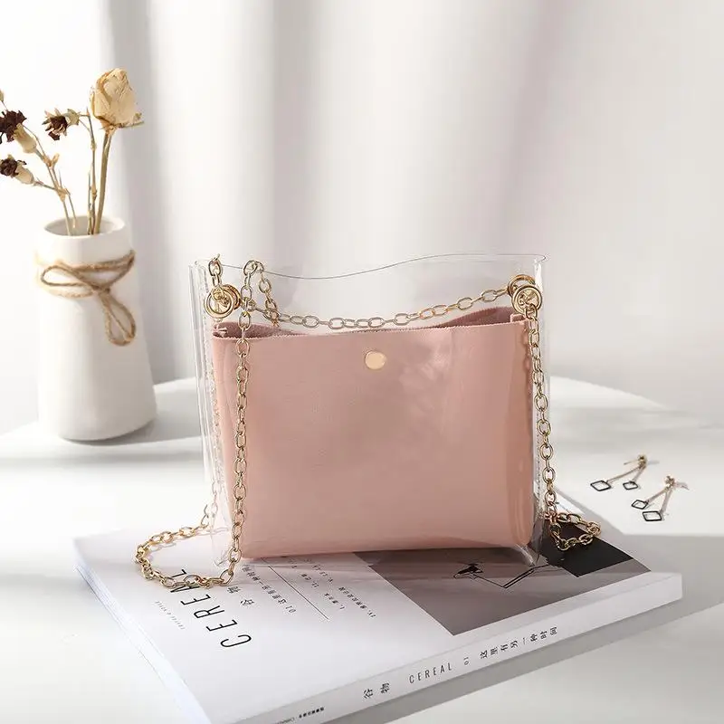 

2019 Design Luxury Handbag Women Transparent Bucket Bag Clear PVC Jelly Small Shoulder Bag Female Chain Crossbody Messenger Bags