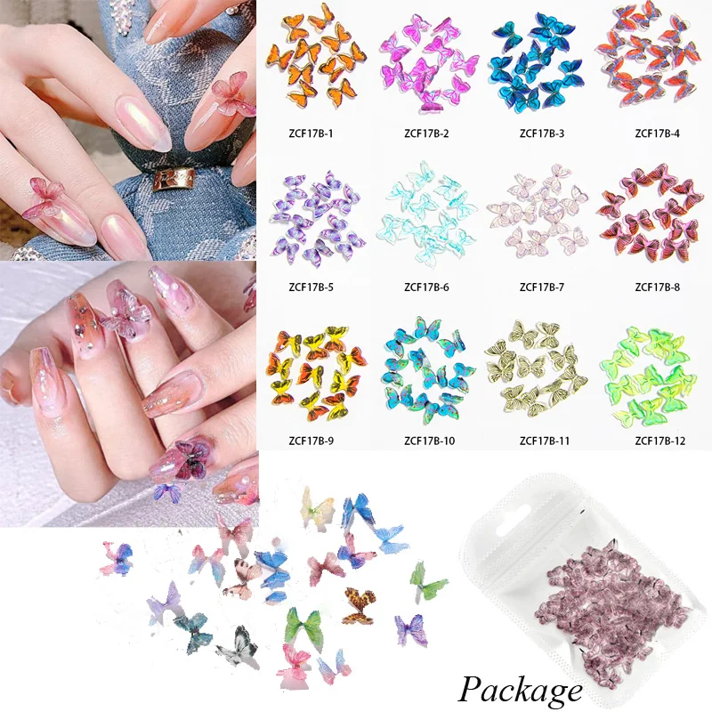 

1g 20pcs/bag Vivid Butterfly Shape Nail Rhinestone Decoration Japanese Style 3D Resin Butterfly Nail Design Manicure ZCF17-45