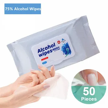 

75% Disinfecting Alcohol Wipes Disposable Hand Wipes Skin Cleaning Bacteria Disinfection Wipes Alcohol Cotton 50Pcs/Bag