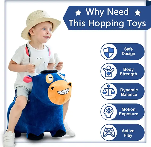 iPlay iLearn Kids Bouncy Bull Hopper Horse Ride on Toys Inflatable Plush Hopping Animal Christmas Gift for Boy Girl Toddler 2
