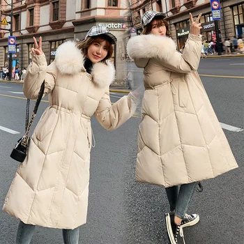 

Winter Long Down Jacket Women 2020 New Thicken Warm Down Cotton Parka Coats Female Big Fur Collar Overcoat Ladies Hooded Jackets