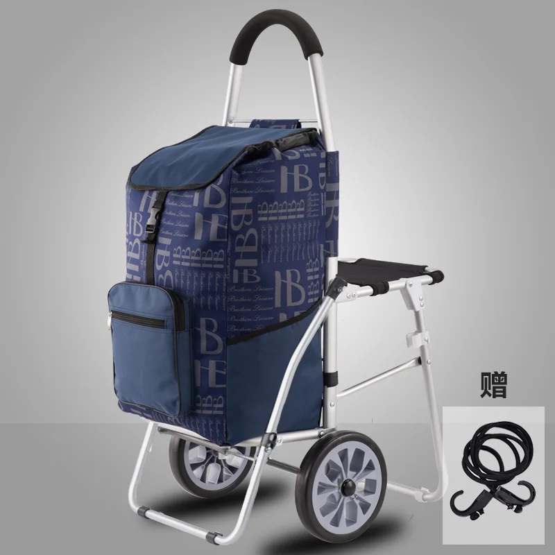  Summer Baby with Seat Stool Shopping Cart Old Man Buy Food Cart Small Pull Cart Folding Trolley Car