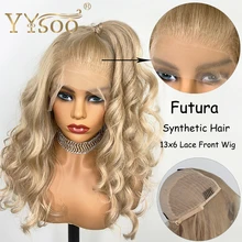 YYsoo 13x6 синтетический Синтетические волосы на кружеве блонд парики для Для женщин половинный парик Термостойкое волокно замены волос Кудрявые Парики 150 плотность