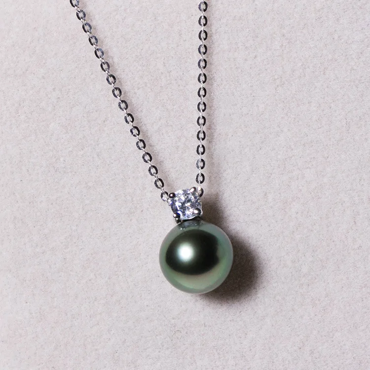 

Bao she Pendant Princess-Natural Tahitian Black Pearl Pendant Clavicle Necklace Set with Large Particles Zircon X324s