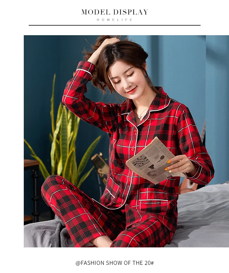 Женская клетчатая Пижама, костюм, осенняя Праздничная красная пижама ...