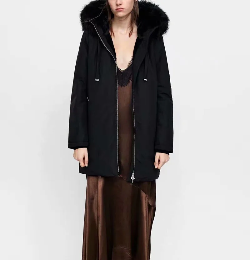 Зимняя женская длинная куртка с меховым капюшоном, модная женская парка, толстая теплая стеганая хлопковая куртка, повседневная верхняя одежда