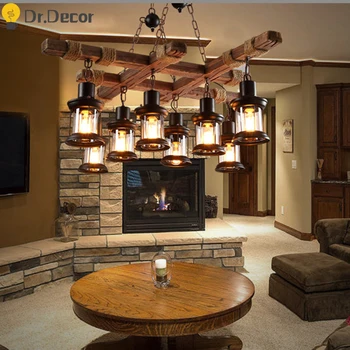 

Vintage Home Decor Kitchen Pendant Lights America LOFT Bar Cafe Industrial Decor Pendant Light Solid Wood Suspension Hanglamp