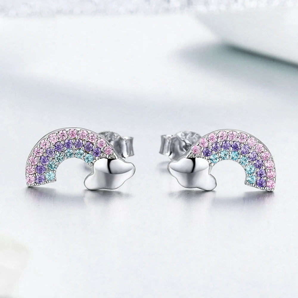 New Cute Rainbow Clouds Stud Earrings For Women Copper plated Pendientes Jewelry Simple Personality Girl's | Украшения и