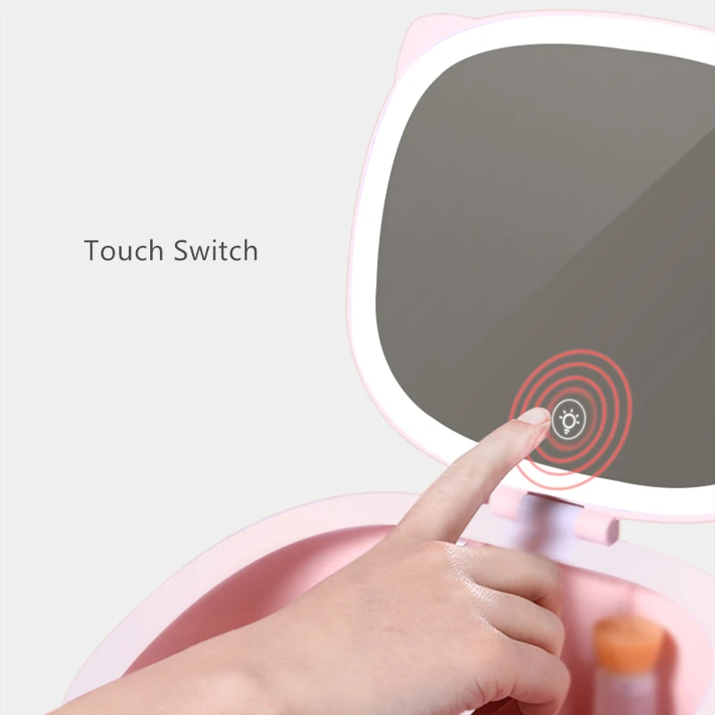 Косметическая пластиковая коробка для хранения с светодиодный макияж зеркало