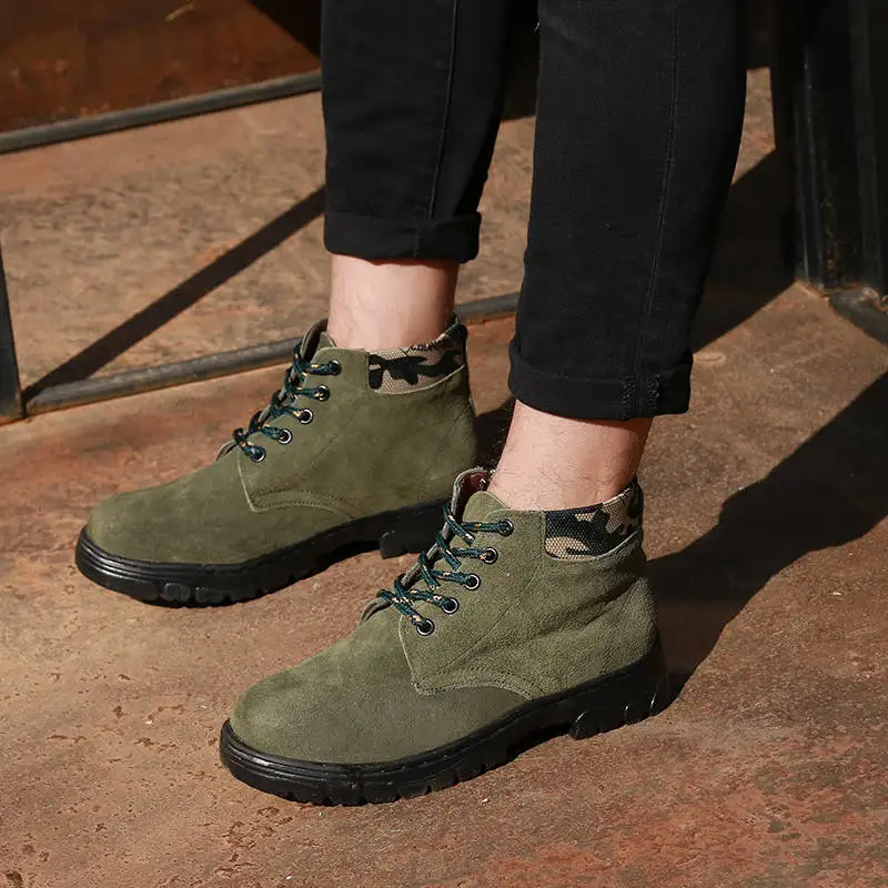 

Round Toe Mens Working Shoes Cowhide High-top Working Protective Safety Shoes Anti-smashing Anti-skid Casual Shoes