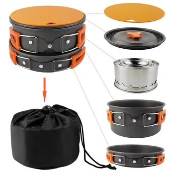 

Set Bowl Pot Tableware Outdoor Camping Wood Stove Utensils Pan Durable