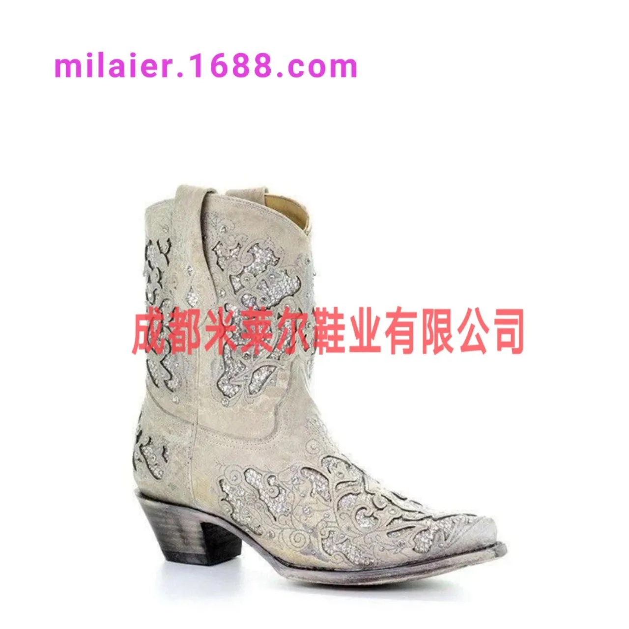 

Short Women's Pointed Toe Embroidered Man-made Diamond Europe And America WOMEN'S Leather Boots Knight Boots Extra High Martin B