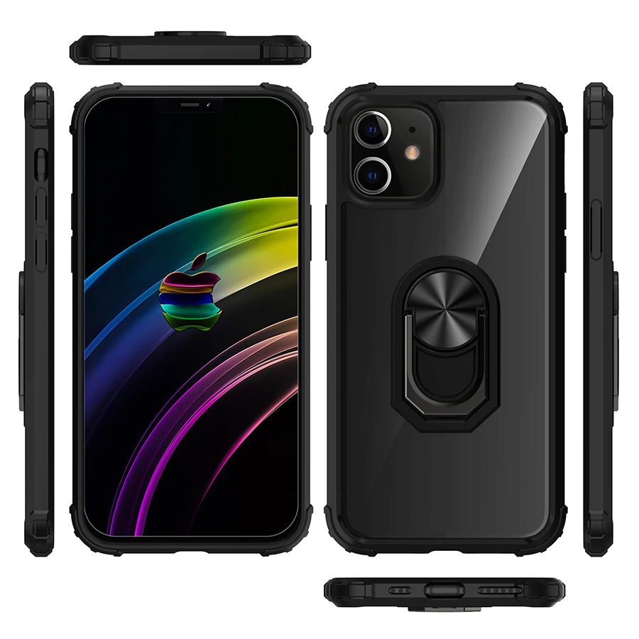 Luxury Shockproof Clear Phone Case For iPhone 12 Mini 11 Pro XR XS Max X 6 6S 7 8 Plus Magnetic Ring Stand Holder Silicone Cover