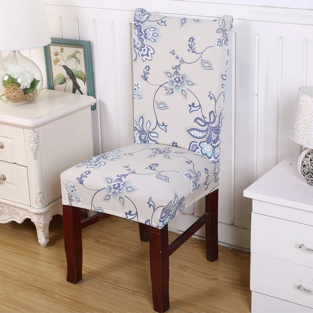 

Flower Printing Spandex Stretch Dining Wedding Party Chair Protector Cover Removable Washable Slipcover Dining Room Seat Cover