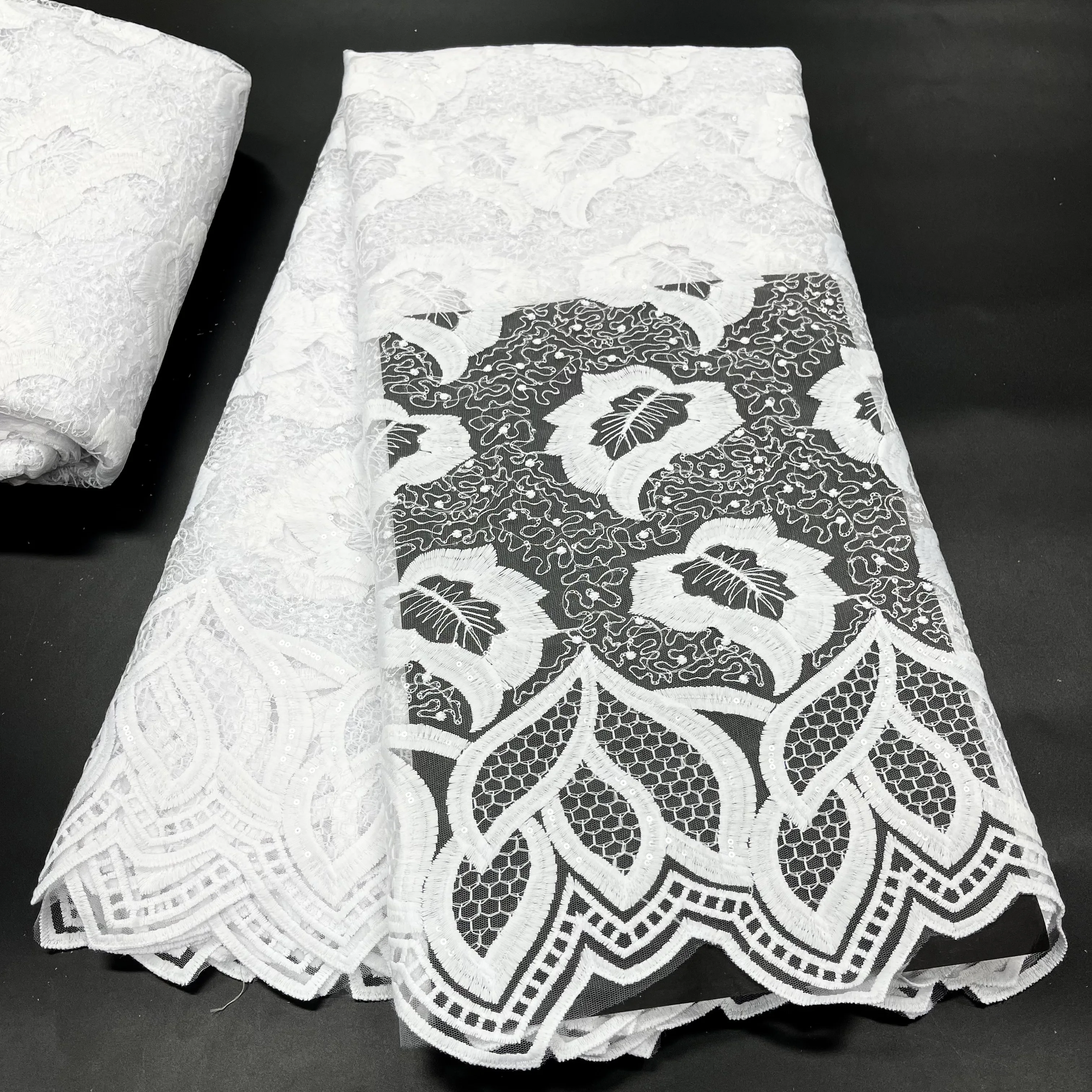 

Pure White High Quality Sequin Lace Fabric Voile Fabric Nigerian Net Lace African French Tulle Lace Fabric For Wedding Party