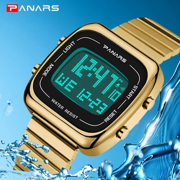 

PANARS Watches Men Military Electronic Mens Sports Watches Steel belt Male Clock Waterproof LED Digital Watch Relogio Masculino