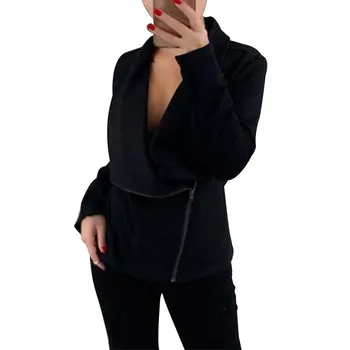 

Women Oblique Zipper Coat Long Sleeve Casual Tops Female XRQ88