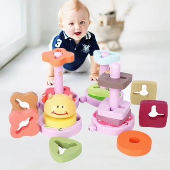 

Wooden Toy Building Blocks Kids Puzzle Digital Shape Pairing Board Geometric Stacking Blocks for Toddles