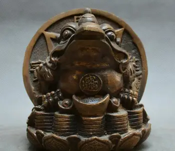 

Collect Chinese fengshui old Bronze wealth Gold toad yuanbao money cion statue