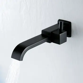 

Matte Black Brass Wall Mounted WashBasin Faucet Single Handle Bathroom Single Cold Tap Spout Mop pool Tap Long Style