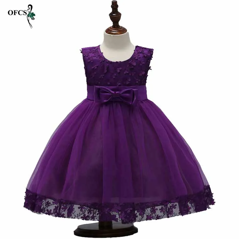 Новое кружевное платье принцессы Детское платье с цветочной вышивкой для девочек, винтажные Детские платья для свадебной вечеринки, торжественное бальное платье От 2 до 10 лет - Цвет: Purple