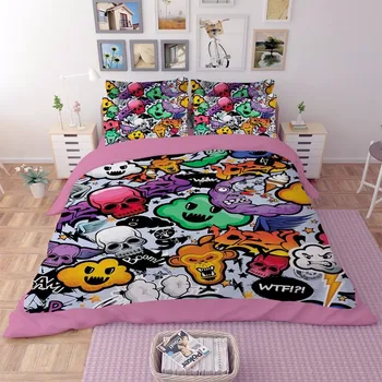 

Skulls Graffiti Bedding set Duvet Quilt Cover pillowcase Bed Set Twin queen king size beddings