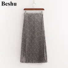 Za модная Длинная женская юбка с металлическим золотым сатиновым принтом, плиссированная прямая юбка с боковой молнией, эластичная элегантная юбка с высокой талией