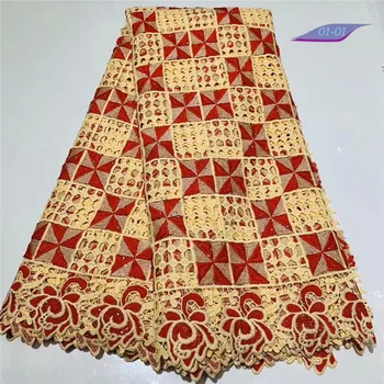 

Leaf Pattern High Quality Nigerian Wedding African Lace Fabrics Most Popular Guipure Cord Lace Fabric For Party Dresses 03