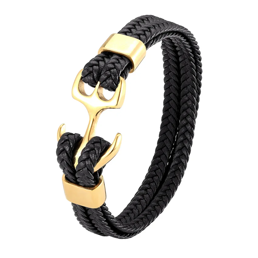 2020 New Fashion stainless steel Anchor bracelet Lady Multilayer Bracelet Men Black Leather Bracelet Women Wrap Pulseira TZ-1252