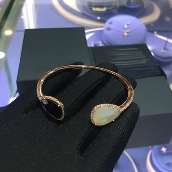 

KAKANY New Luxury Brand Black White Stone Bracelet Cubic Zirconia Open Cuff Bell Bracelet Women Fashion Glamour Jewellery