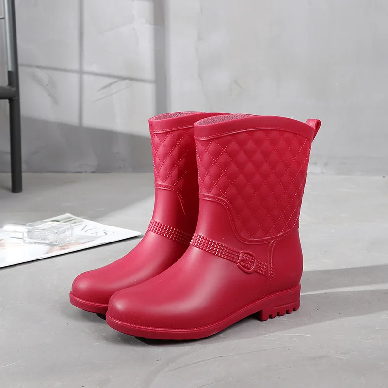 Уличные Нескользящие теплые зимние сапоги для рыбалки для женщин; резиновые сапоги; водонепроницаемые сапоги для дождливой погоды; Мужская обувь для рыбалки - Цвет: RED-38