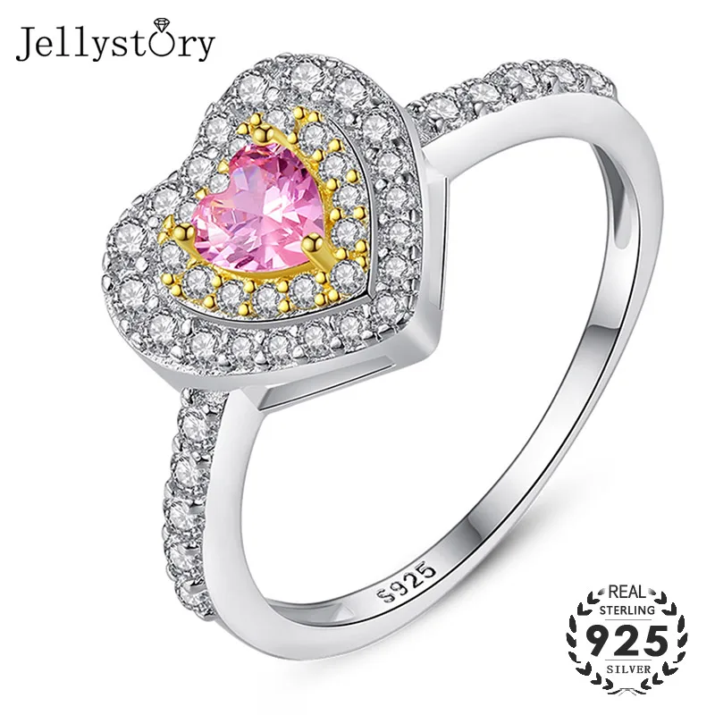 Jellystory 925 sterling silver Lady Ring Romantic Heart-shaped Spinel rings for Wedding party Gift ornaments Wholesale sizes 6-9