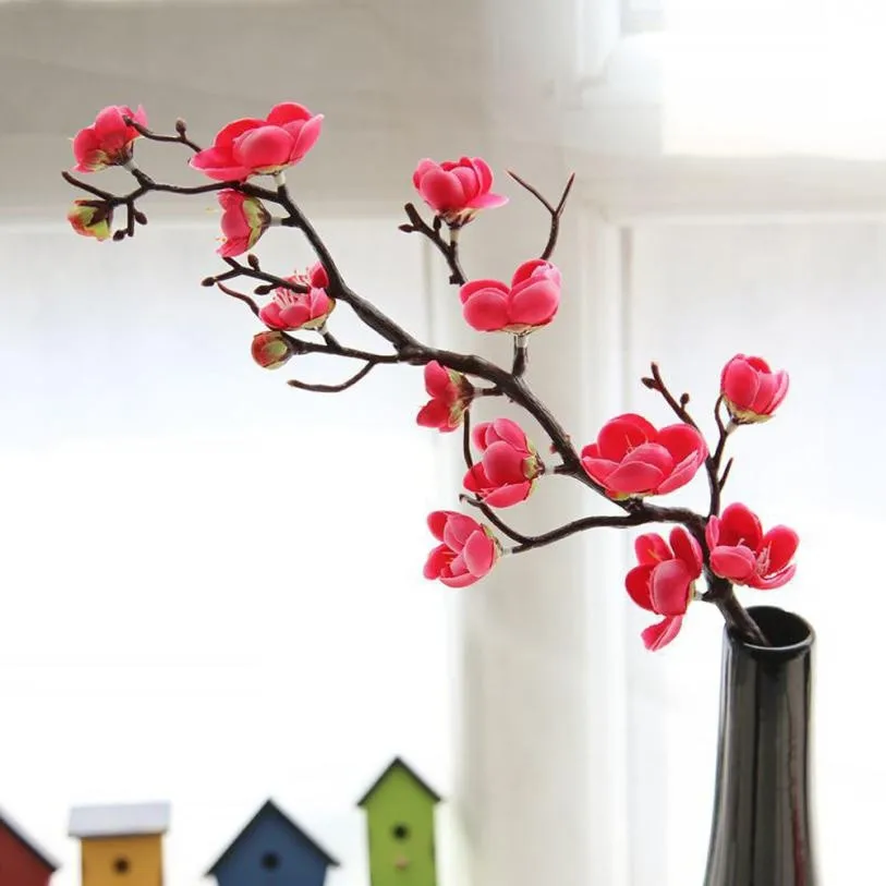 15 головок Искусственные Шелковые искусственные цветы Цветущая Слива цветочный свадебный букет вечерние украшения для дома и сада высокого качества