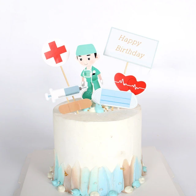 7pcs/lot Doctor Happy Birthday Paper Cake Toppers Nurse Birthday ...