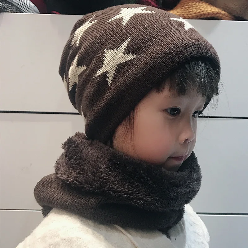 Новая зимняя вязаная шапочка, комплект шарфов с пентаграммой для родителей и детей, теплая мягкая шапка, шейный шарф для взрослых, детские