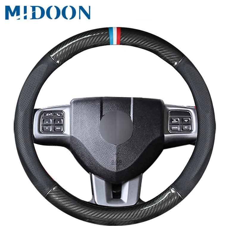 MIDOON Carbon Leather Car Steering Wheel Cover For Dodge Caliber Journey Ram 1500 Challenger Charger Nitro Durango