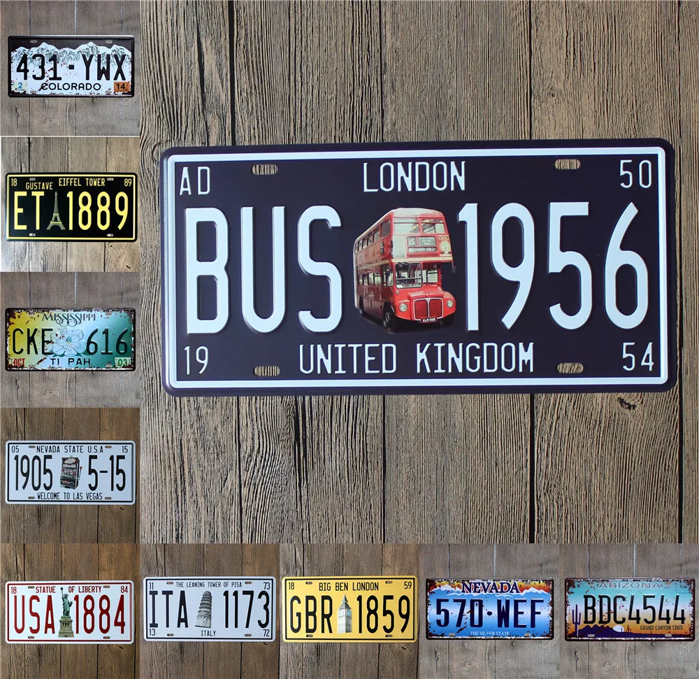 Garage Tin Signs &amp Plaques Vintage Metal Poster USA Texas New York California Car License Plate Decor Wall Bar | Дом и сад